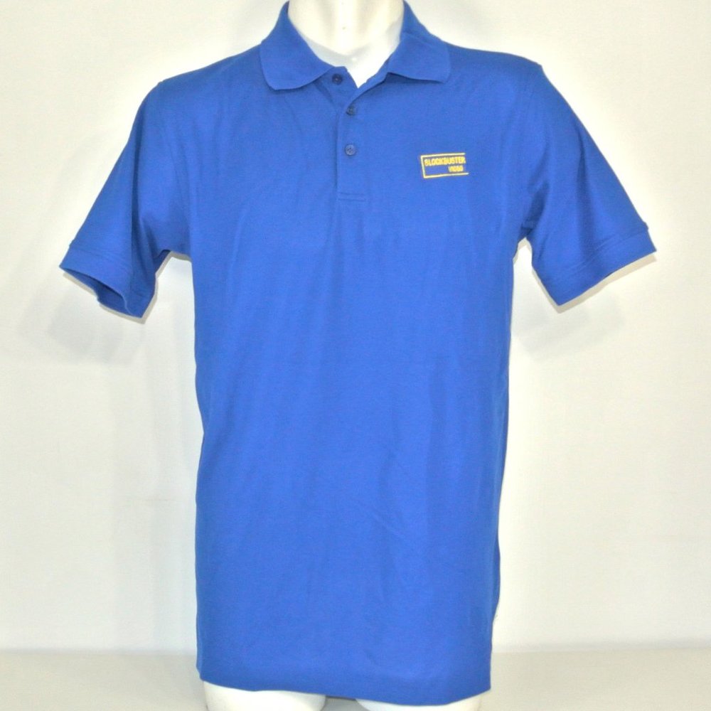 BLOCKBUSTER VIDEO Vintage Employee Uniform Polo Shirt Blue NEW Size M